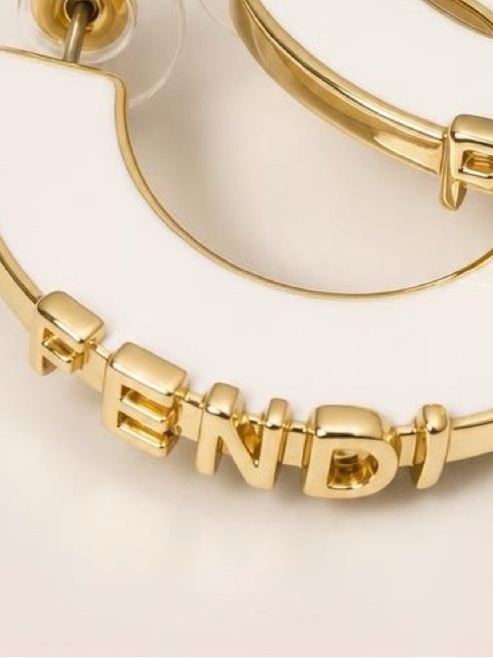 Fashion Jewelry White and Gold Hoop Earrings with Letter Detail - Picture 2 of 3
